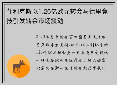 菲利克斯以1.26亿欧元转会马德里竞技引发转会市场震动 菲利克斯以1.26亿欧元转会马德里竞技引发转会市场震动